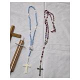 Lot of Religious Items including Crosses, Rosaries, and Keychain