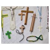 Lot of Religious Items including Crosses, Rosaries, and Keychain