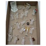 Set of Glass Angel Figurines with Decorative Embellishments Including Teddy Bear, Pinecone, and Gold Leaf Accents