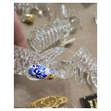Set of Glass Angel Figurines with Decorative Embellishments Including Teddy Bear, Pinecone, and Gold Leaf Accents
