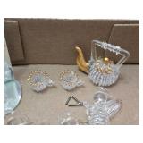 Set of Glass Angel Figurines with Decorative Embellishments Including Teddy Bear, Pinecone, and Gold Leaf Accents