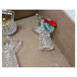Set of Glass Angel Figurines with Decorative Embellishments Including Teddy Bear, Pinecone, and Gold Leaf Accents
