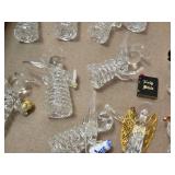 Set of Glass Angel Figurines with Decorative Embellishments Including Teddy Bear, Pinecone, and Gold Leaf Accents