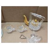 Set of Glass Angel Figurines with Decorative Embellishments Including Teddy Bear, Pinecone, and Gold Leaf Accents