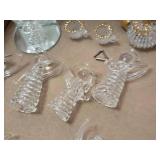 Set of Glass Angel Figurines with Decorative Embellishments Including Teddy Bear, Pinecone, and Gold Leaf Accents