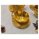 Gold and Silver Decorative Figurines and Jewelry Set including Angel Figurine, Peacock Teapot, and Brooch