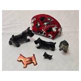 Small Scottish Terrier Figurines and Purse Set including Ceramic and Metal Dogs