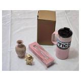Pink RTIC 16 oz Travel Coffee Cup, Decorative Vase and Figurine, and Writing Pen Gift Box