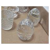 Set of Crystal Glassware Including Vases, Candle Holders, and Decorative Eggs