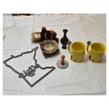 Minnesota Themed Home Decor Lot Including Metal Wall Art, Nordic Ware Cookie Stamp, and Menards Coffee Cups