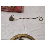 Set of Brass Holiday Decorations including Candle Holders, Musical Instrument Ornaments, and Pineapple Wall Art