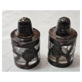 Vintage 925 Stamped Silver Salt and Pepper Shakers with Glass and Fish Motif Design - 62g including the glass