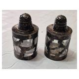 Vintage 925 Stamped Silver Salt and Pepper Shakers with Glass and Fish Motif Design - 62g including the glass