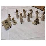 Willow Tree Figurine Collection including Angels and Family Figures, Wire Wings, Carved Design