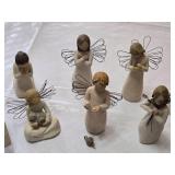 Willow Tree Figurine Collection including Angels and Family Figures, Wire Wings, Carved Design