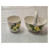 Lefton Hand-Painted Ceramic Basket and Planter Set 5007 & 5841