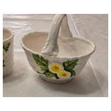 Lefton Hand-Painted Ceramic Basket and Planter Set 5007 & 5841