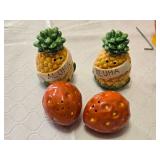 Ceramic Fruit and Kitchen Decor Lot including "Aloha" Pineapple Figurines, Tomato, Apple, and Pineapple Salt and Pepper Shakers