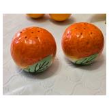 Set of Vintage Ceramic Fruit and Vegetable Figurines - Orange Salt and Pepper Shakers