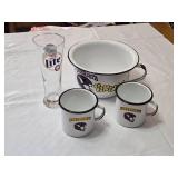 Minnesota Vikings Enamel Cup and Bowl Set with Miller Lite Glass