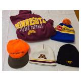 Minnesota Golden Gophers Hoodie and Hat Lot including Les Schwab Pom Beanie, Winchester Cap, and Mustang Logo Beanie