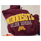 Minnesota Golden Gophers Hoodie and Hat Lot including Les Schwab Pom Beanie, Winchester Cap, and Mustang Logo Beanie