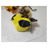 Assorted Home Decor Items including Bath & Body Works Squirrel Figurine, Gnome Candles and Audubon American Goldfinch Plush