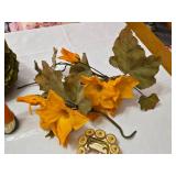 Assorted Home Decor Items including Bath & Body Works Squirrel Figurine, Gnome Candles and Audubon American Goldfinch Plush