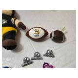 Assorted NFL Memorabilia including Armchair Quarterback Board Game (uncounted), 49ers Plush Toy, and Various Collectible Figurines