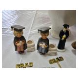 Graduation-themed Lot with Cap, Gown, and Figurines including Owl and Grad Toppers