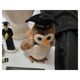 Graduation-themed Lot with Cap, Gown, and Figurines including Owl and Grad Toppers