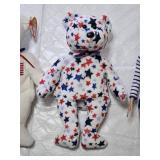 Ty Beanie Babies and Barbie Doll including Patriotic and Star Print Bears with Striped Outfit Doll