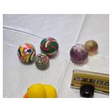 Yellow toy vehicle and accessory set including Parker Store Miniature Race Car, Burger King Crayola Crayon Box, and Assorted Toy Balls