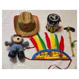 Vintage Western and Native American-Themed Costume Accessories and Toy Drum, Teddy Bear Included
