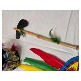 Vintage Western and Native American-Themed Costume Accessories and Toy Drum, Teddy Bear Included