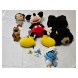 Set of Stuffed Toys Including Mickey Mouse and Smurf Plushes and Figurines