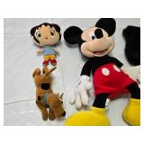 Set of Stuffed Toys Including Mickey Mouse and Smurf Plushes and Figurines