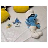 Set of Stuffed Toys Including Mickey Mouse and Smurf Plushes and Figurines