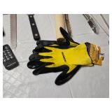 Assorted Kitchen and Household Items including Kitchen Tools, Extension Cords, and Gloves