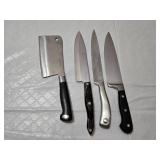 Lot of Kitchen Knives including Wusthof Dreizack, CUTCO, Gourmet Line, and Berghoff Cleaver