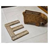 Wicker Elephant Shaped Plant Basket and Letter E Decor