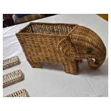 Wicker Elephant Shaped Plant Basket and Letter E Decor