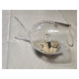 Glass Fish Shaped Decorative Bowl with Shells and Stones