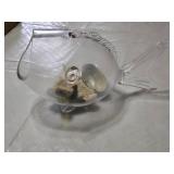 Glass Fish Shaped Decorative Bowl with Shells and Stones