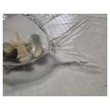 Glass Fish Shaped Decorative Bowl with Shells and Stones