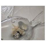 Glass Fish Shaped Decorative Bowl with Shells and Stones