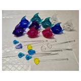 Glass Fish Napkin Holders and Decorative Stirrers including Floral and Fish Designs