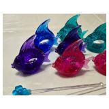 Glass Fish Napkin Holders and Decorative Stirrers including Floral and Fish Designs