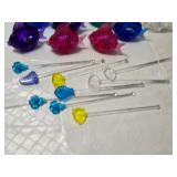 Glass Fish Napkin Holders and Decorative Stirrers including Floral and Fish Designs
