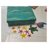 Aquatic Themed Decor Collection including Decorative Box, Fish Figurines, and Sea Life Shapes